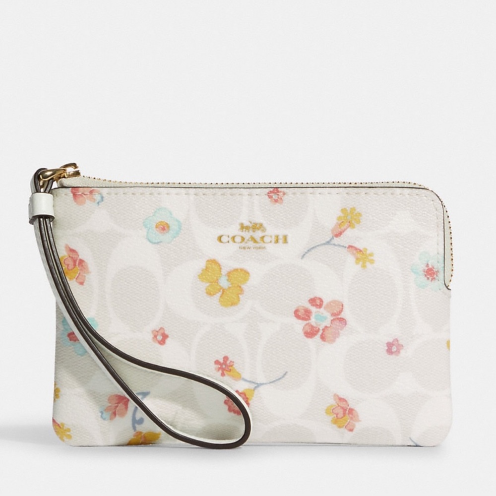 Coach Wristlet In Signature Canvas With Mystical Floral Print